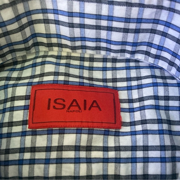 Isaia Blue Checkered Men's Shirt size 16/41 - Picture 2 of 11